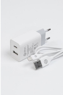 Сетевое зарядное устройство Digitalpart WC-321 (USB+USB-C) с кабелем Lightning (белое) — фото, картинка — 1